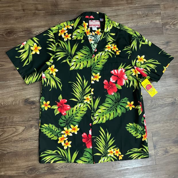 RJC Made In Hawaii 히비스커스 트로픽 하와이안 셔츠 블랙
