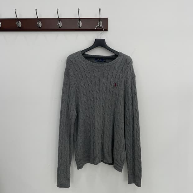폴로 랄프로렌 회색 꽈배기 케이블 니트 스웨터