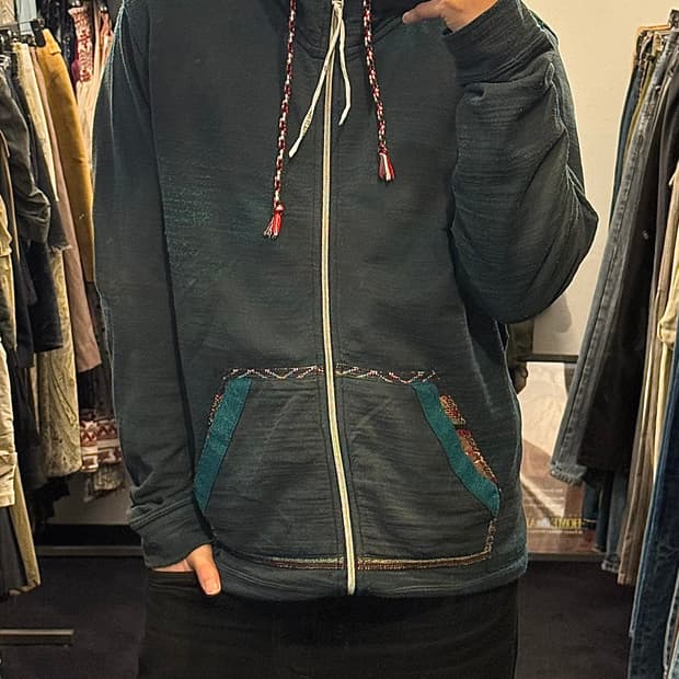 컬쳐 믹스 일본 브랜드 빈티지 청록색 에스닉 웨스턴 후드 집업 후디 XL