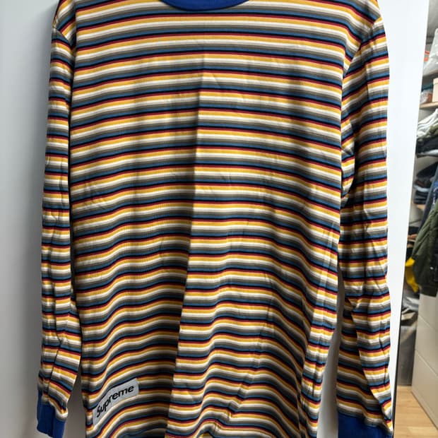 [L] 슈프림 멀티 스트라이프 리플렉티브 패치 롱슬리브 티셔츠