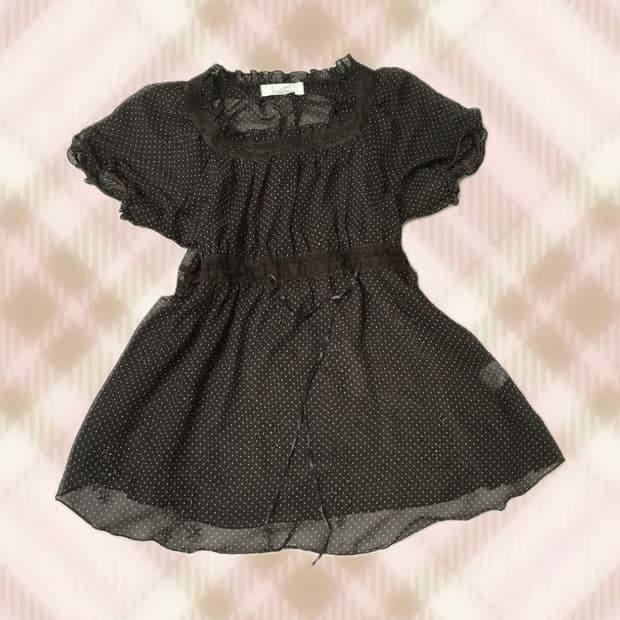 도트 땡땡이 브라운 블라우스 라떼 히메 갸루 러블리 로걀 모리 빈티지