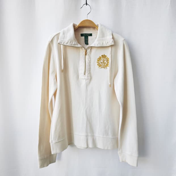 로렌 랄프로렌 골드 크레스트 하프 집업 풀오버 아이보리 S