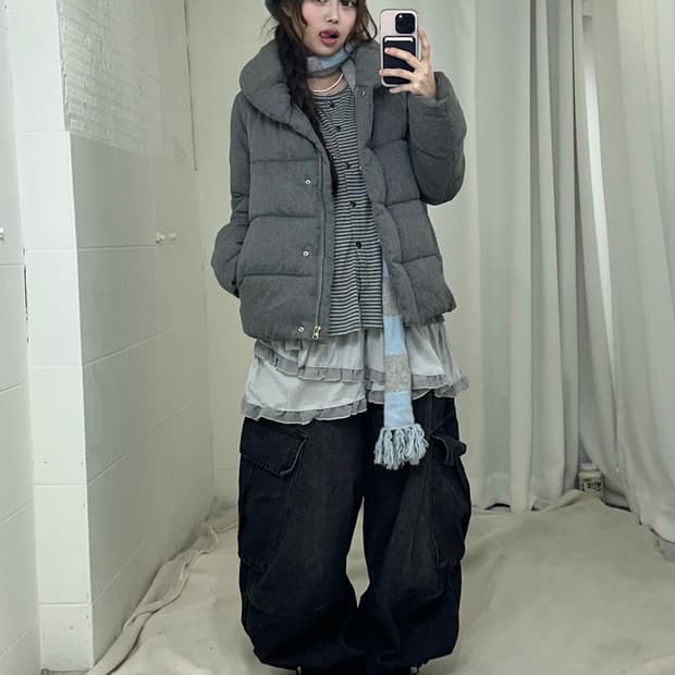 그레이 너드 니혼진 러힙 패딩 코디세트