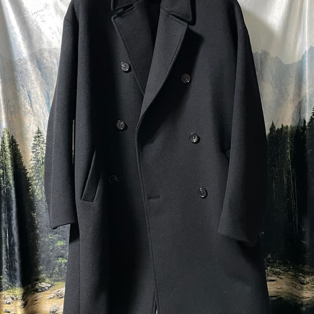 100 M 미나브 블랙 울 오버핏 더블 코트