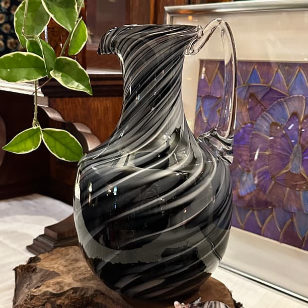 일본 빈티지 쿠라타 아트글라스 블랙&그레이 화병 피처