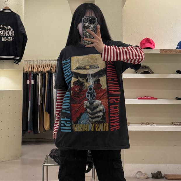 빈티지 Guns N' Roses 밴드 프린팅 반팔 티셔츠 U1619