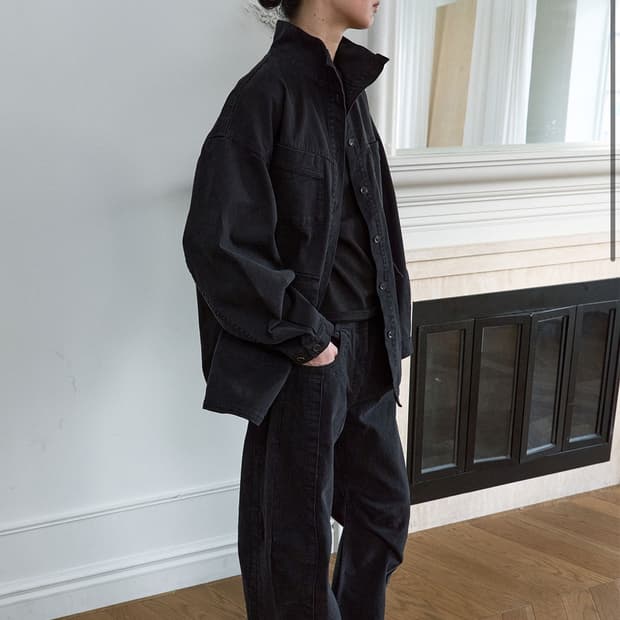 새) 에토스 하이넥 데님 자켓 블랙