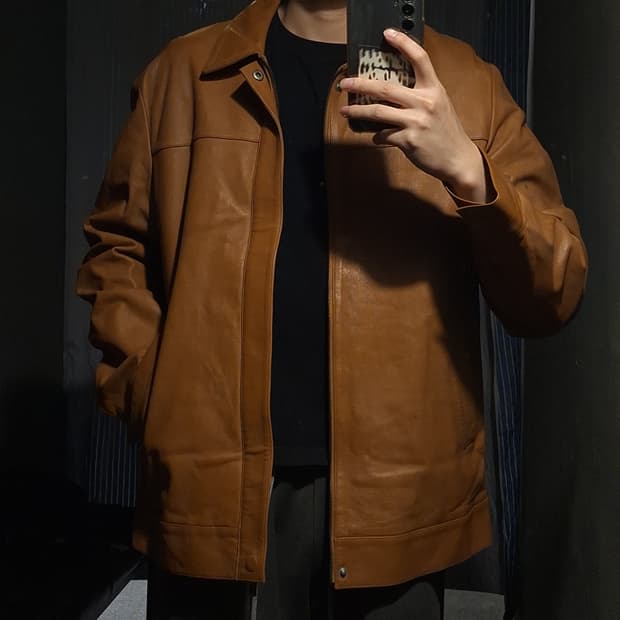 빈티지 카멜 브라운 카라넥 아메카지 양가죽 램스킨 레더자켓 가죽자켓