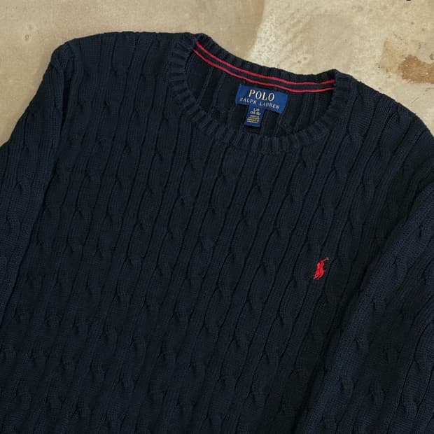 L 폴로랄프로렌 여성용 블랙 케이블 니트
