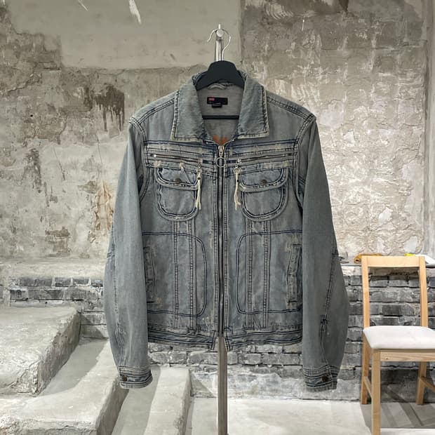 디젤 연청 디스트로이드 워싱 바이커 데님 자켓