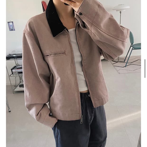빈티지 워싱 캔버스 워크 카라 크롭 자켓