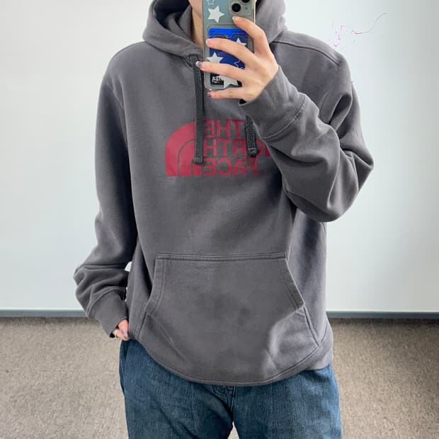 The north face 노스페이스 레드 로고 애쉬브라운 후드티