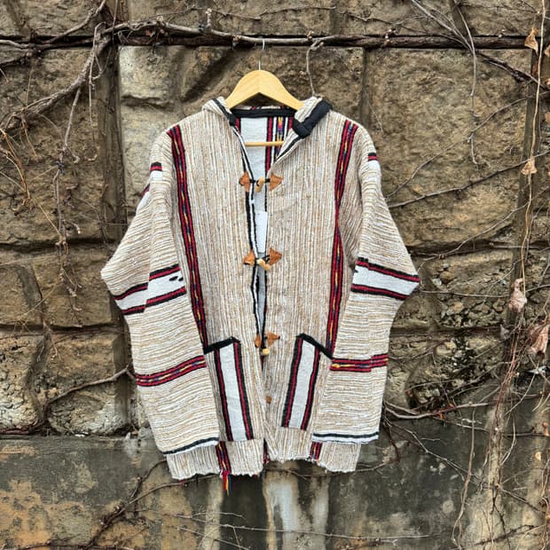 모로칸 러그 블랑켓 핸드메이드 후드 더플 코트 자켓