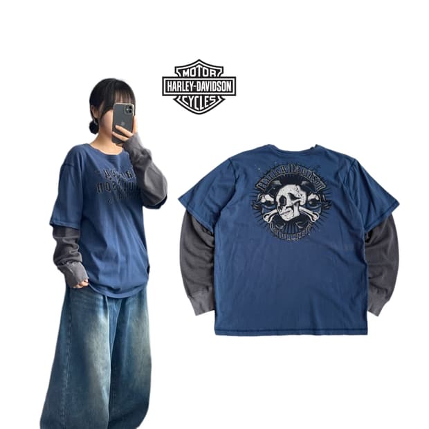 할리데이비슨 스컬 해골 레이어드 롱슬리브