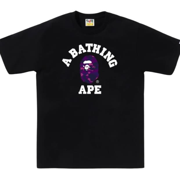 베이프 카모 컬리지 티셔츠 블랙 퍼플