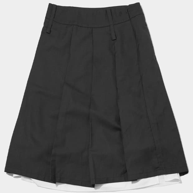 플레이스스튜디오 투밸트 로우라이즈 탈부착 플리츠 더블 레이어드 미디스커트