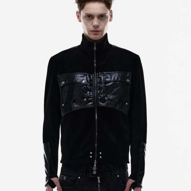 오퍼스 0012 레더 패치 니트집업