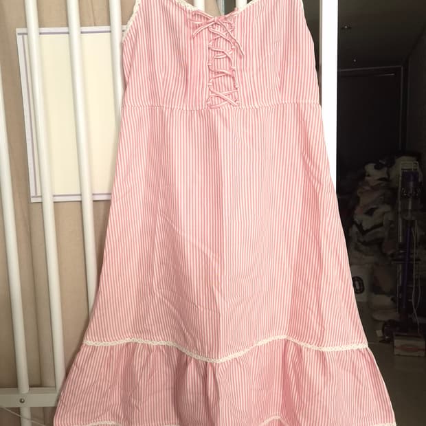 핑크 스트라이프 롱 원피스