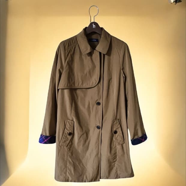 드라이완료/헤지스 브라운 폴리 100 싱글 여성 하프코트 55/상태좋음