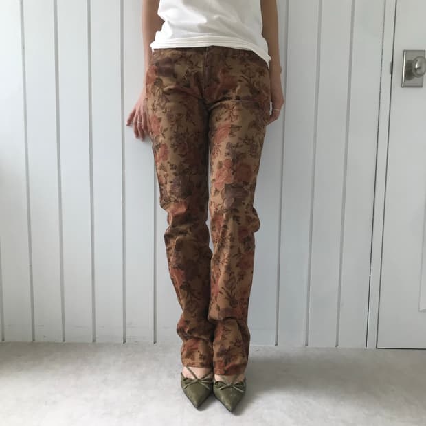 romantic flower denim pants