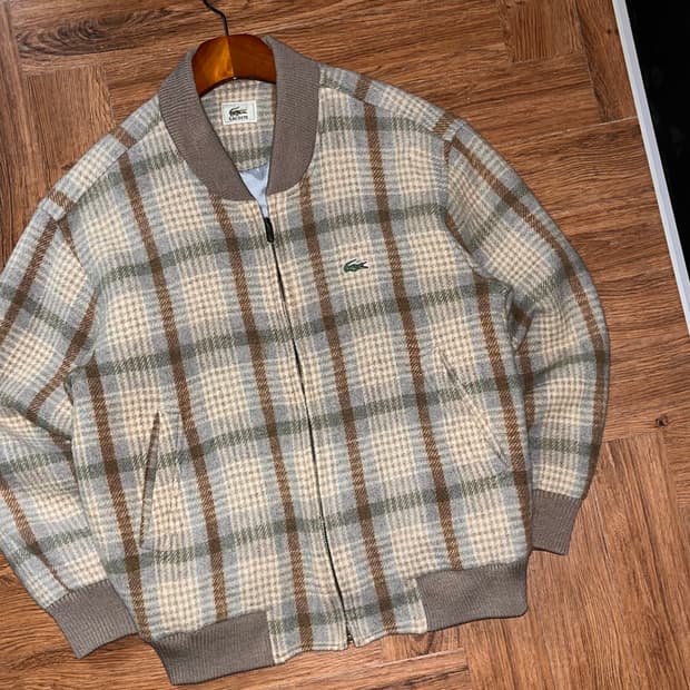라코스테 체크 모직 블루종
