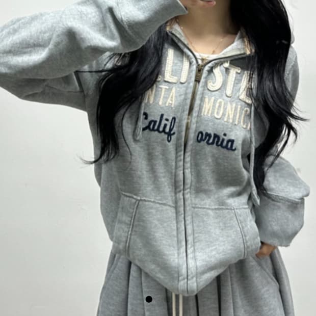 홀리스터 올드스쿨 그레이 후드집업 L