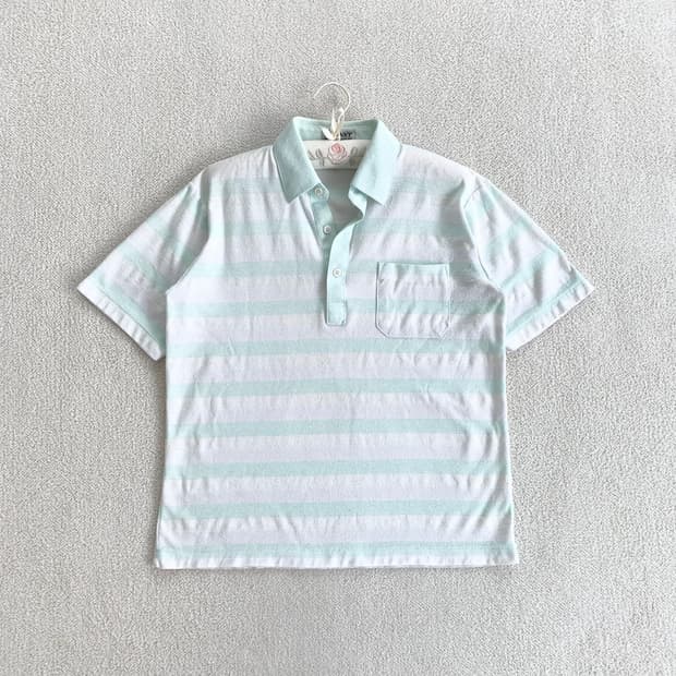 민트코어 ♥ 연민트 연보라 스트라이프 테리 카라t