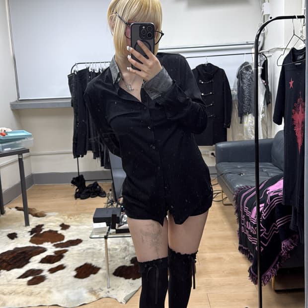 D&G 블랙 코튼 실크 혼방 셔츠