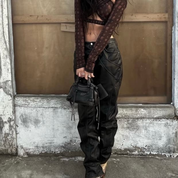 ACID WASH FAUX LEATHER PANTS