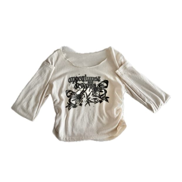 y2k vintage butterfly shirring crop T