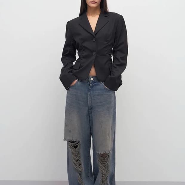 S) 엘씨디씨 디스트레스 와이드 레그 데님 