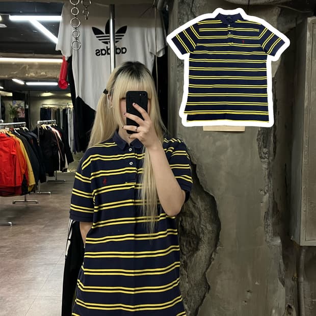 폴로 랄프로렌 스트라이프 카라 티셔츠 네이비 L  #csz2119 