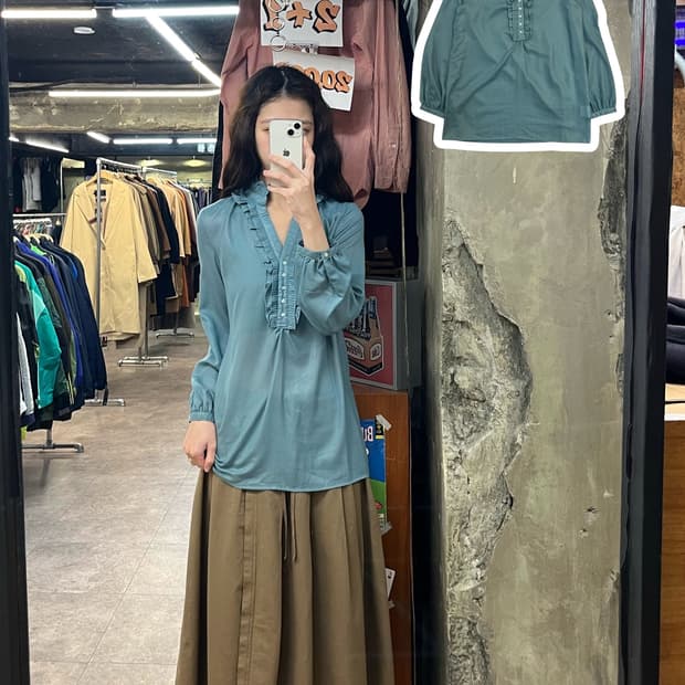 빈티지 셔링 블라우스 그린 #csz3268