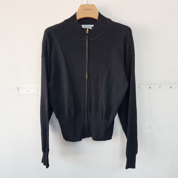 ST.JOHN 블랙 니트 집업 가디건