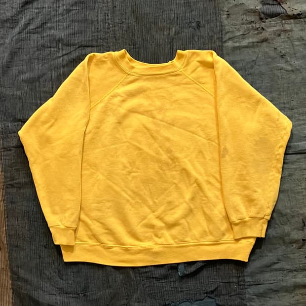 60~70s 오리지널 빈티지 노브랜드 트래쉬드 스웻셔츠 머스타드 옐로우