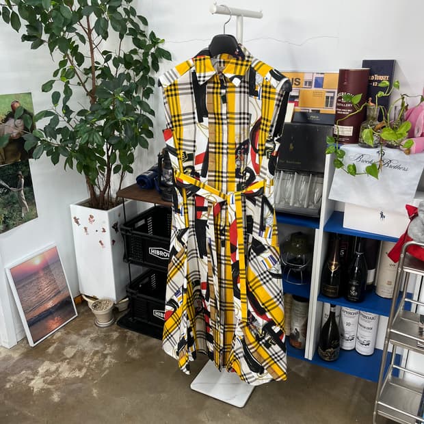 버버리 슬리브리스 코튼 체크 원피스 Uk4