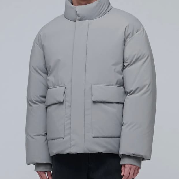 [새상품] 무신사스탠다드 아웃포켓 다운 숏패딩 그레이 M