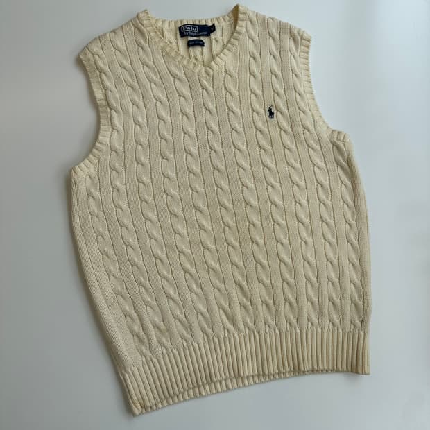 폴로 크림화이트 코튼 케이블 베스트