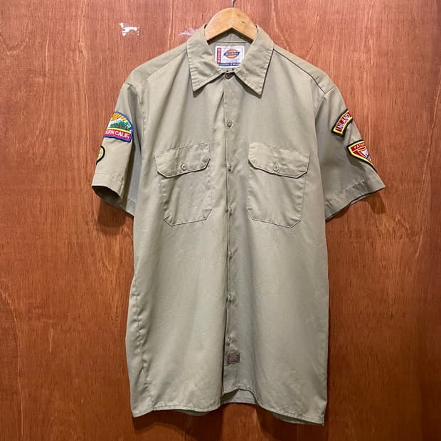 (M) Dickies 디키즈 반팔 워크 셔츠 자수 패치 베이지