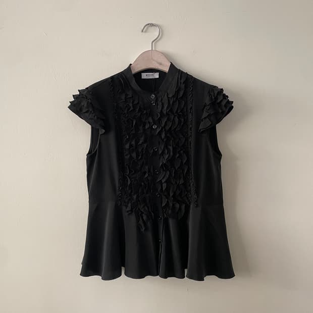 MOSCHINO frill cap sleeve silk blouse