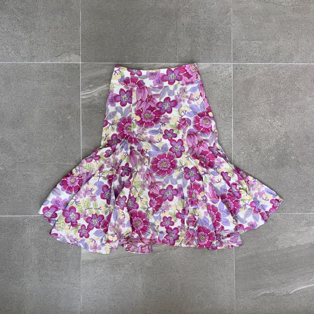 Pink lavender oriental floral skirt