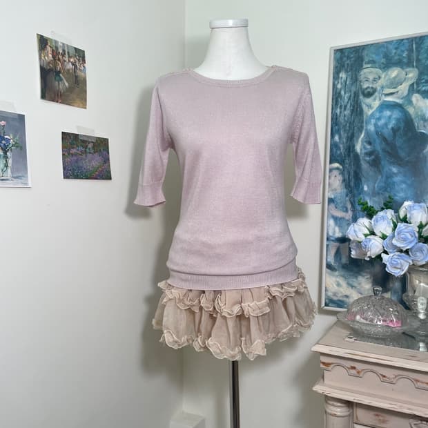 lavender glitter shoulder button knit to