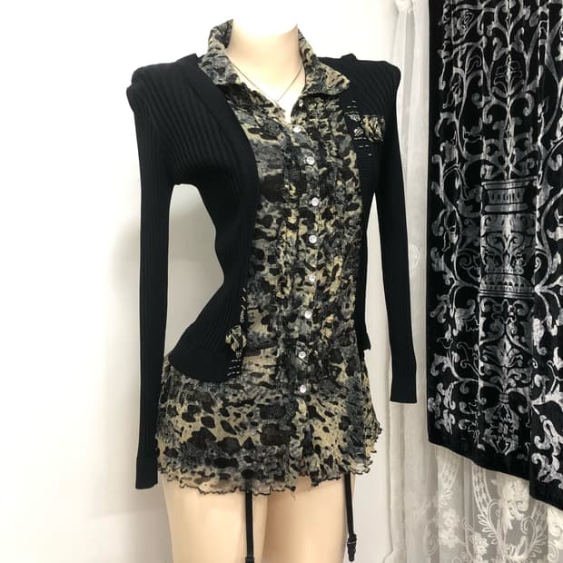 글리터 호피패턴 가디건 레이어드 원피스