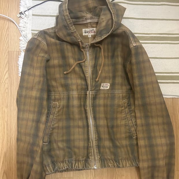 스투시 언라인드 플레이드 우니온 후드자켓 s사이즈 판매합미디