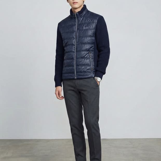 루이까스텔 울혼방 하이브리드 누빔 니트 집업