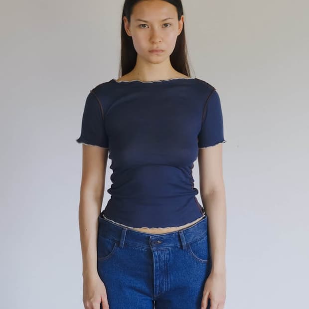 [S,M,L]베이스레인지 Vein 오가닉 립 티셔츠/프레스턴 블루