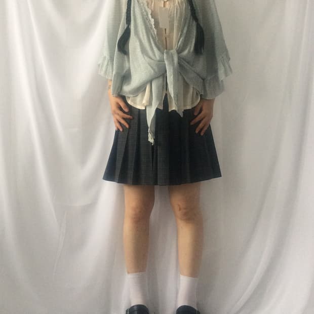 Dot pattern frill layered cardigan
