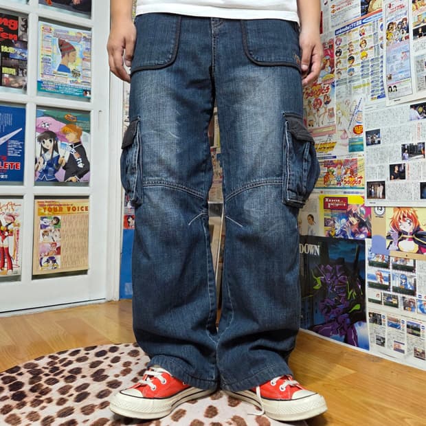 빈티지 기모 데님 카고 팬츠