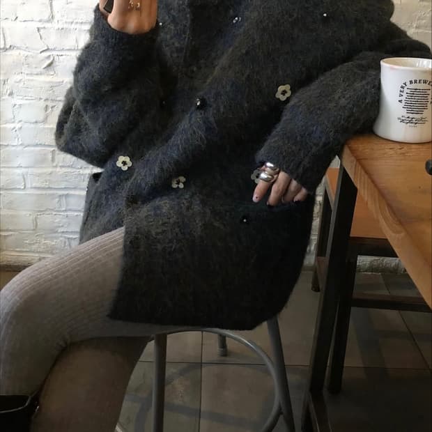 마크들리 플라워 비즈 가디건