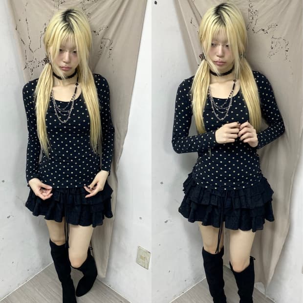 00‘s Dot Pattern Slim Fit Sleeve